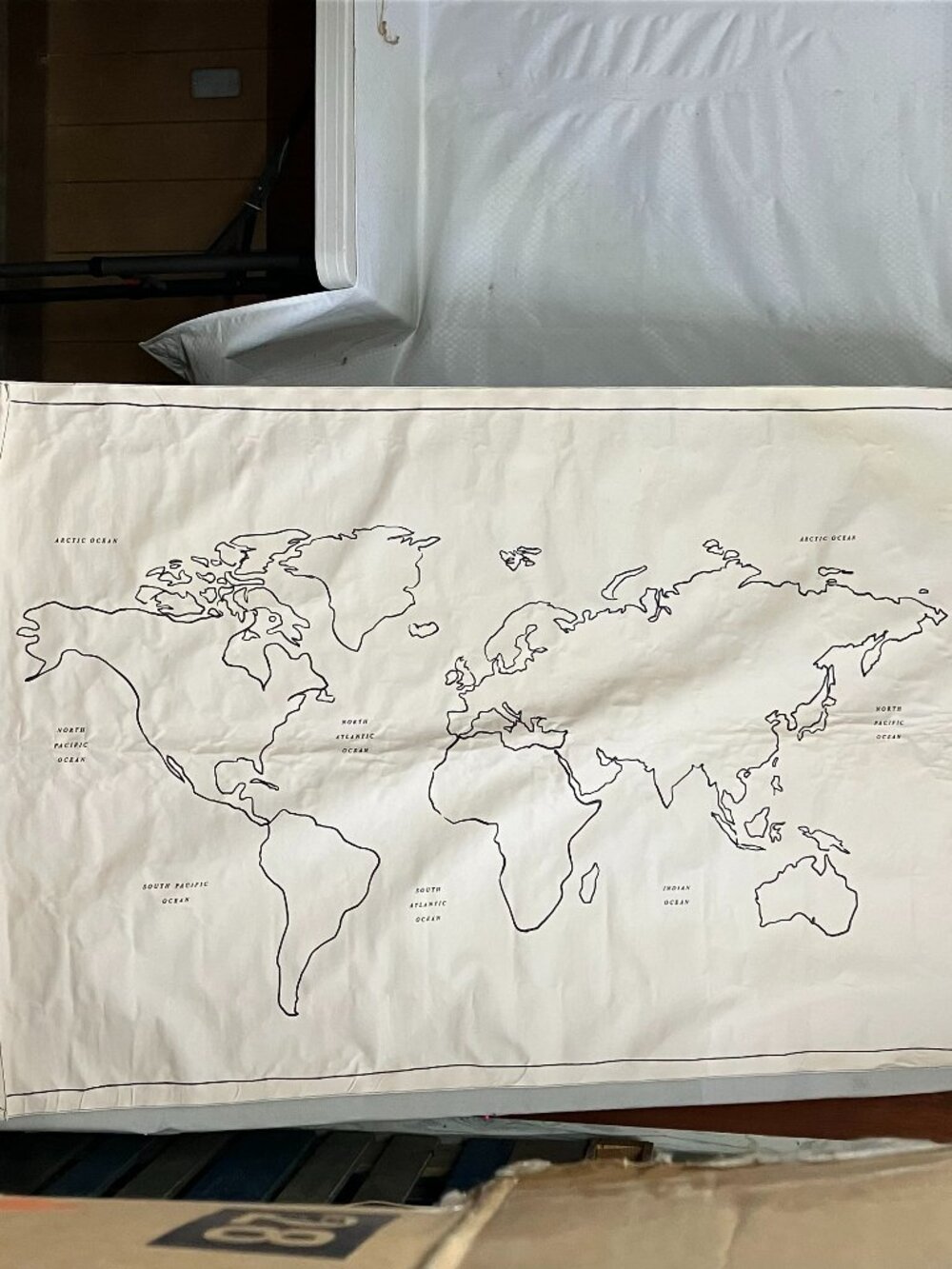 48"x71" World Map Linen Wall Tapestry White Threshold designed